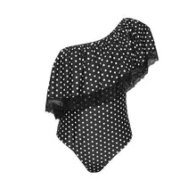 Load image into Gallery viewer, Sexy ruffled shoulder polka dot one-piece triangle swimsuit