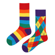 Load image into Gallery viewer, Asymmetrical Color Retro Personality Male And Female Couple Mid-length Cotton Socks
