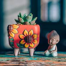 Load image into Gallery viewer, Hand Painted Sunflower Retro Trumpet Cute Mini Flower Pot Ceramic
