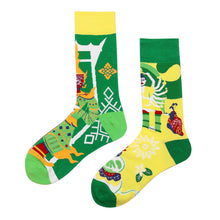 Load image into Gallery viewer, Asymmetrical Color Retro Personality Male And Female Couple Mid-length Cotton Socks