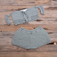 Load image into Gallery viewer, Bikini Hand-woven Lace-up Swimsuit Shorts Hollow Split Suit