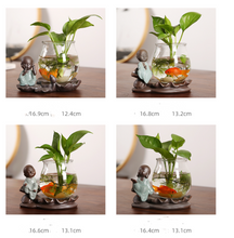 Load image into Gallery viewer, Vase Glass Transparent Water Culture Tabletop Ceramic Flower Pot