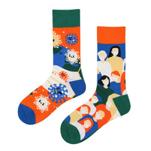 Load image into Gallery viewer, Asymmetrical Color Retro Personality Male And Female Couple Mid-length Cotton Socks