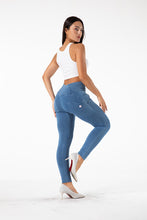 Load image into Gallery viewer, shascullfites melody light blue high waist jeggings booty lifting leggings anti cellulite booty lift leggings