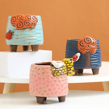 Load image into Gallery viewer, Personality Small Ceramic Stoneware Relief Hand-painted Succulent Flower Pot