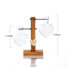 Load image into Gallery viewer, Love Heart Shape Clear Glass Hydroponic Flower Vase Terrarium Wooden Stand Holder Decoratio Glass Tabletop Plant Flower Vase