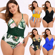 Load image into Gallery viewer, Women's Bikini Print Bouquet Waist Plus Size Swimsuit