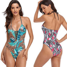 Load image into Gallery viewer, Digital Printed Cross Strap Triangle One Piece Swimsuit