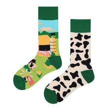 Load image into Gallery viewer, Asymmetrical Color Retro Personality Male And Female Couple Mid-length Cotton Socks