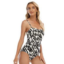 Load image into Gallery viewer, Triangle Shoulders Black And White One-piece Tube Top Back European And American Swimsuit
