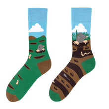 Load image into Gallery viewer, Asymmetrical Color Retro Personality Male And Female Couple Mid-length Cotton Socks
