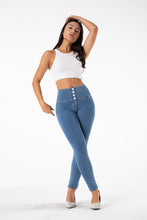 Load image into Gallery viewer, shascullfites melody  butt lifting jeans high waist push up jeggings light blue gym jeans bum lifted denim leggings
