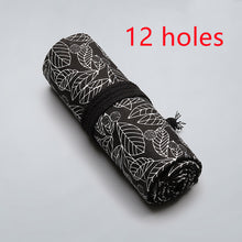 Load image into Gallery viewer, Black Leaf Canvas Printing Pen Curtain Large Capacity Pencil Case Stationery Bag

