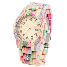 Load image into Gallery viewer, Large Dial Colorful Bamboo Skeleton Movement Quartz Wood Watch
