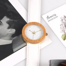 Load image into Gallery viewer, Wood table handmade hot bamboo wood leather belt quartz movement female watch

