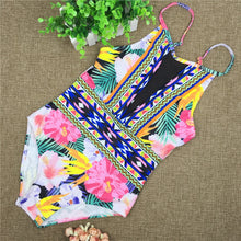 Load image into Gallery viewer, Sexy Mesh One Piece Swimsuit High Cut Swimwear Women Floral Bathing Suit Patchwork Bikini
