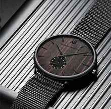 Load image into Gallery viewer, Men's ebony wood grain bamboo watch wooden watch
