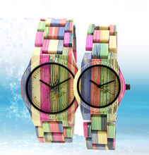 Load image into Gallery viewer, Colored Bamboo Wood Carving Couple Watch
