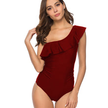 Load image into Gallery viewer, Shoulder ruffled solid color bikini

