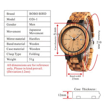 Load image into Gallery viewer, Relogio masculino BOBO BIRD Wood Watch Men erkek kol saati Week Display Date Quartz Watches Wooden Accept Logo Drop Shipping
