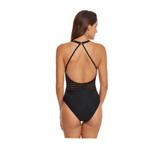 Load image into Gallery viewer, Black mesh stitching triangle one-piece swimsuit
