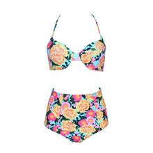 Load image into Gallery viewer, Flower bikini strap solid color hard cover swimsuit
