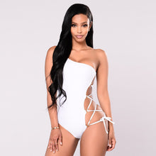 Load image into Gallery viewer, One-shoulder sexy bikini swimsuit with hoop cross strap

