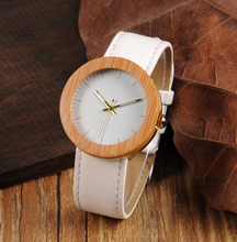 Load image into Gallery viewer, Wood table handmade hot bamboo wood leather belt quartz movement female watch
