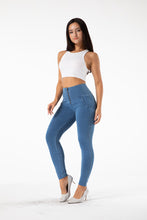 Load image into Gallery viewer, shascullfites melody light blue high waist jeggings booty lifting leggings anti cellulite booty lift leggings
