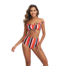 Load image into Gallery viewer, Vertical stripe printed stitching swimsuit
