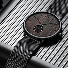 Load image into Gallery viewer, Men's ebony wood grain bamboo watch wooden watch
