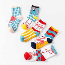 Load image into Gallery viewer, Vertical polka dot wavy flamingo cotton tube stockings
