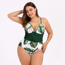 Load image into Gallery viewer, Women's Bikini Print Bouquet Waist Plus Size Swimsuit
