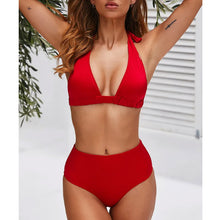 Load image into Gallery viewer, New Printed High Waist Split Bikini Swimsuit
