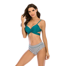 Load image into Gallery viewer, Women's Striped Strappy Sexy Back Bikini Split Swimsuit

