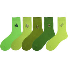 Load image into Gallery viewer, Cotton Ins New Pile Socks Green Avocado Embroidery in Tube Women's Socks
