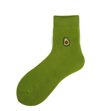 Load image into Gallery viewer, Cotton Ins New Pile Socks Green Avocado Embroidery in Tube Women's Socks
