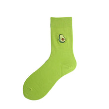 Load image into Gallery viewer, Cotton Ins New Pile Socks Green Avocado Embroidery in Tube Women's Socks
