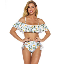 Load image into Gallery viewer, New One-Shoulder Ruffled Lace-Up High-Waist Printed Split Swimsuit
