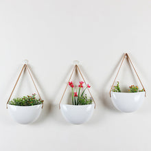 Load image into Gallery viewer, Green Plant Pot Hanging White Bright Flowerpot Ceramic Hemp Rope Leather Rope
