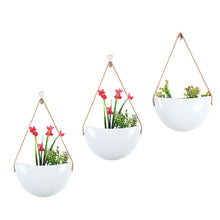Load image into Gallery viewer, Green Plant Pot Hanging White Bright Flowerpot Ceramic Hemp Rope Leather Rope
