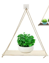 Load image into Gallery viewer, Decorative Hemp Rope Rack On Wooden Wall, Flower Pot Storage Rack, One-Word Partition Storage Rack

