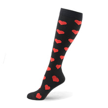 Load image into Gallery viewer, Streetwear Women Harajuku Punk Black Red Polka Dot   Love Heart Slim Cotton Long Socks Gothic Lolita
