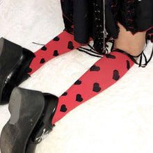 Load image into Gallery viewer, Streetwear Women Harajuku Punk Black Red Polka Dot   Love Heart Slim Cotton Long Socks Gothic Lolita
