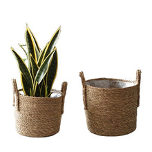 Load image into Gallery viewer, Straw Storage Basket Rattan Folding Floor Flower Pot Crafts Decoration
