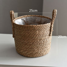 Load image into Gallery viewer, Straw Storage Basket Rattan Folding Floor Flower Pot Crafts Decoration
