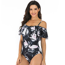 Load image into Gallery viewer, Amazon Wholesale European And American Sling Print Swimwear, Various Ways To Wear Hollow Triangle Ruffled One-Piece Swimsuit Ladies
