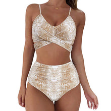 Load image into Gallery viewer, Cross Strap High Waist Printed Split Ladies Bikini
