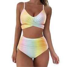 Load image into Gallery viewer, Cross Strap High Waist Printed Split Ladies Bikini
