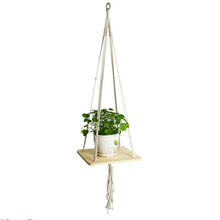 Load image into Gallery viewer, Wooden Flower Pot Tray Gardening Simple Square Bracket Cotton Rope Wood
